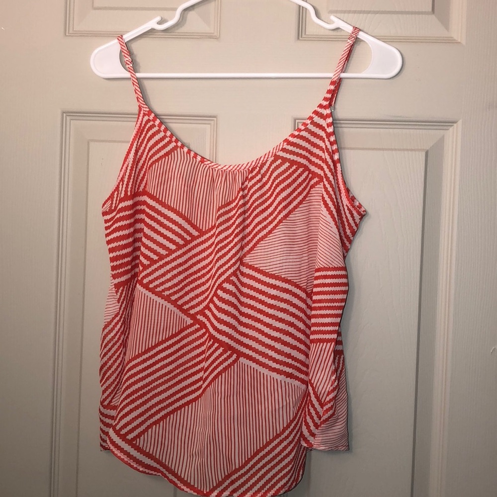 Orangish/Redish and white tank!